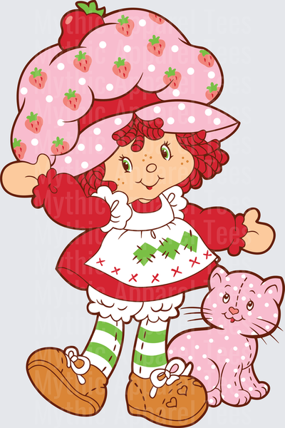Strawberry Shortcake Classic Cartoon Girl with Pink Cat Custard