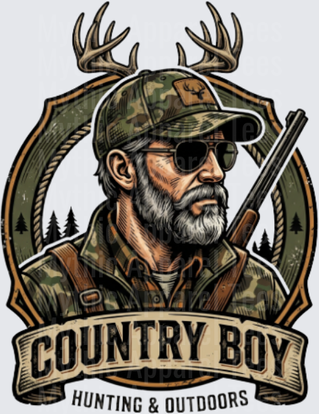 Country Boy Hunting & Outdoors Bearded Hunter Deer Antlers