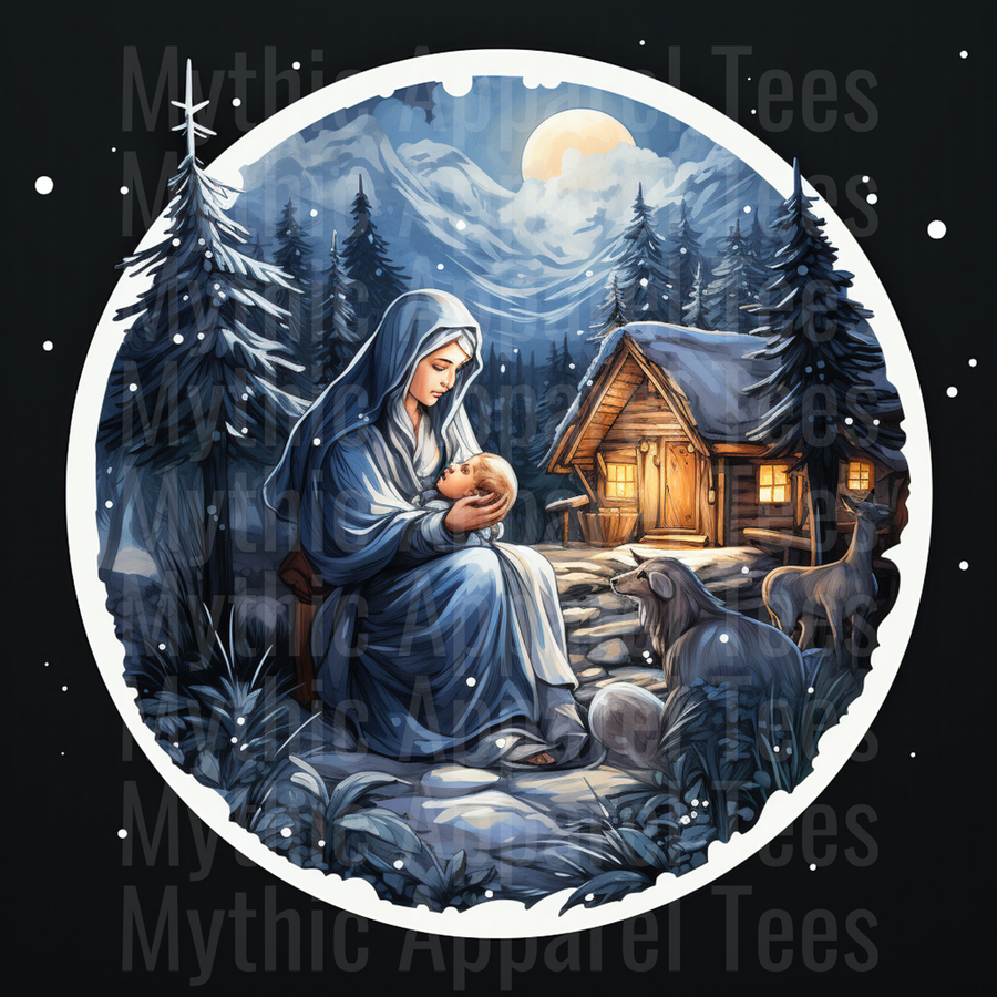 Nativity Virgin Mary Holding Baby Jesus Winter Night Scene