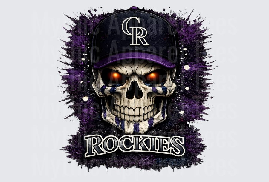 MLB Skulls Colorado Rockies Glowing Eyes Skull Purple Splatter