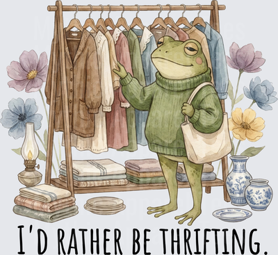 Cottagecore Frog Shopping Vintage Clothing Rack I'd Rather Be Thrifting