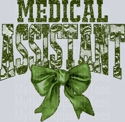 Olive Green Lace Medical Assistant St Patrick's Day College Font Floral and shamrock pattern