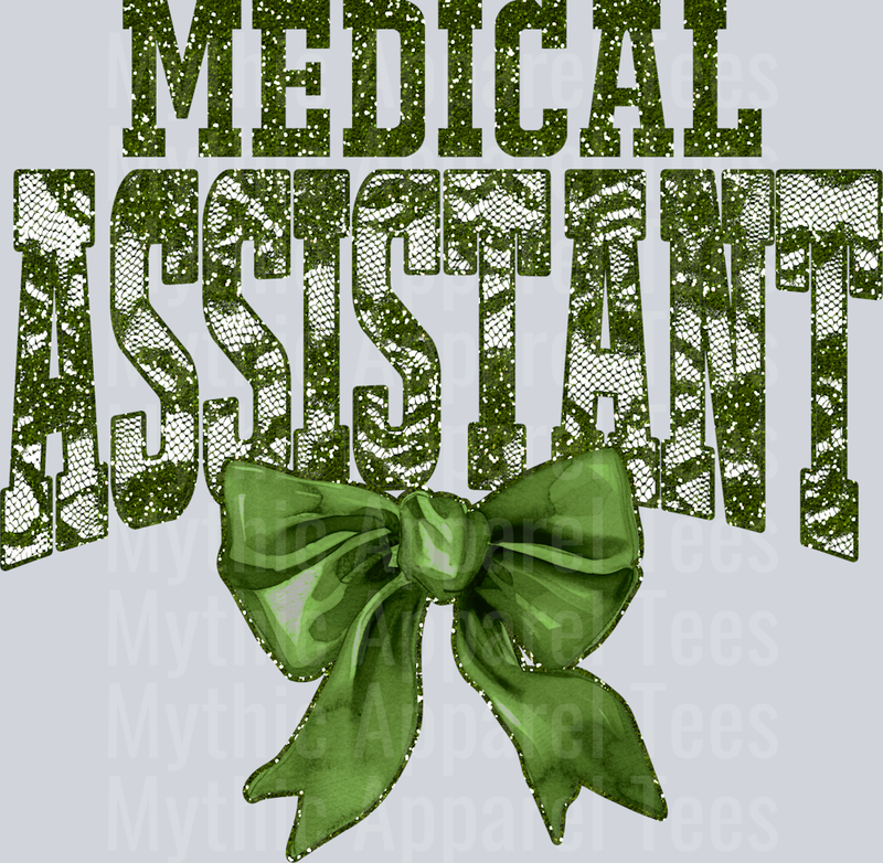 Olive Green Lace Medical Assistant St Patrick's Day College Font Floral and shamrock pattern
