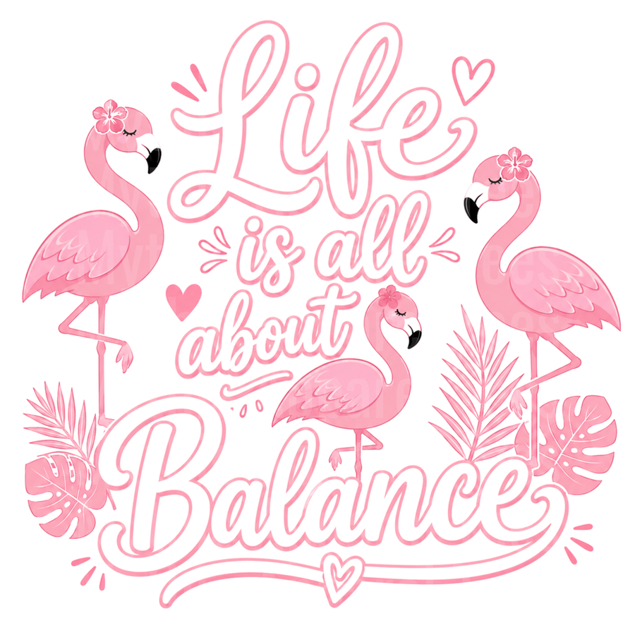 Flamingos Life Is All About Balance Pink Tropical Script