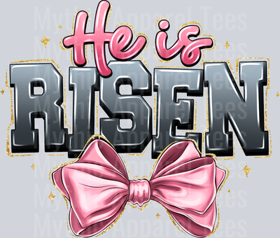 He is Risen Pink and Grey Religious Bow