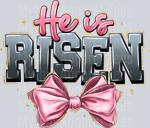 He is Risen Pink and Grey Religious Bow