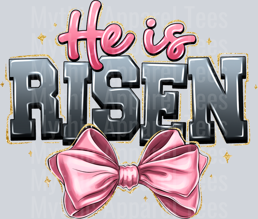 He is Risen Pink and Grey Religious Bow