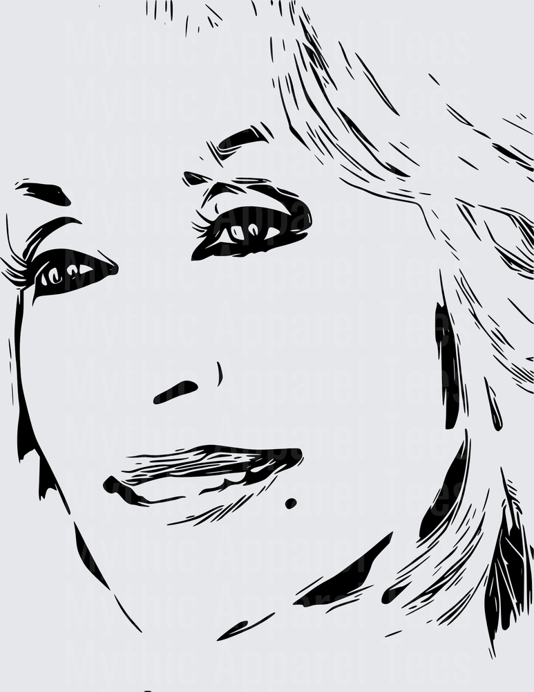 Black and White Ink Sketch Portrait of Dolly Parton with Flowing Blonde Hair