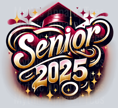 0026 Senior 2025 Airburshed Maroon and Gold 2 DTF 2025 Senior Graduation Transfers