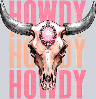 Howdy Bullhorn Stacked Text Cowgirl Western Southern Girl Pink