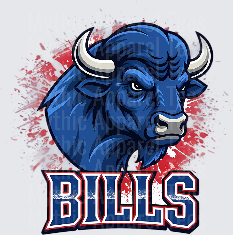 Buffalo Bills Fierce Blue Bison Mascot Red Splatter Graphic