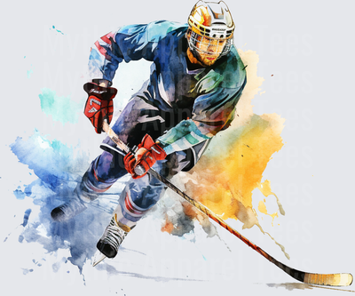 Ice Hockey Player Watercolor Splash Action Art Design