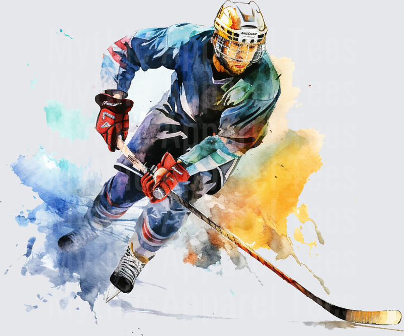Ice Hockey Player Watercolor Splash Action Art Design