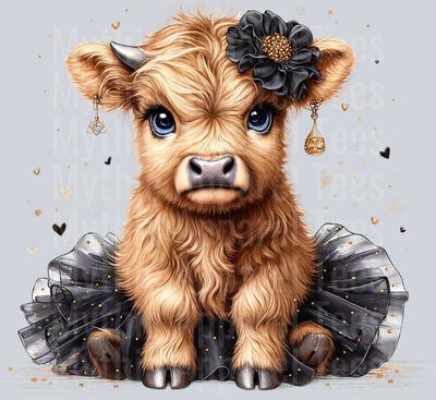 Cute Highland Cow Baby Black and gold hearts DTF Precious Highland Cow Transfers