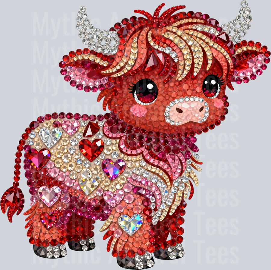 AZ693 Faux Rhinestone Valentines Day Highland Cow