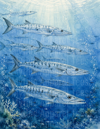 Ocean Animals School of Barracuda Underwater Sunray Scene