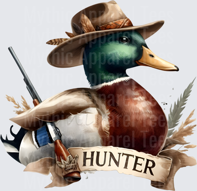 Mallard Duck Hunter with Shotgun and Banner Design