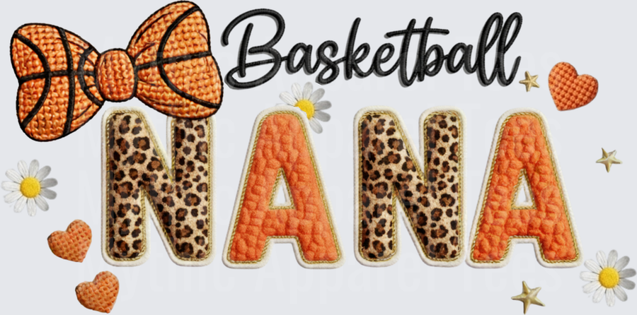 Basketball Nana Leopard Print Chenille Letter Design with Basketball Bow Daisy Flowers and Hearts