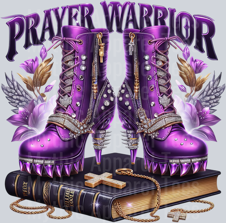 Bling boots on bible 10 Purple Prayer Warrior DTF Religious Transfers