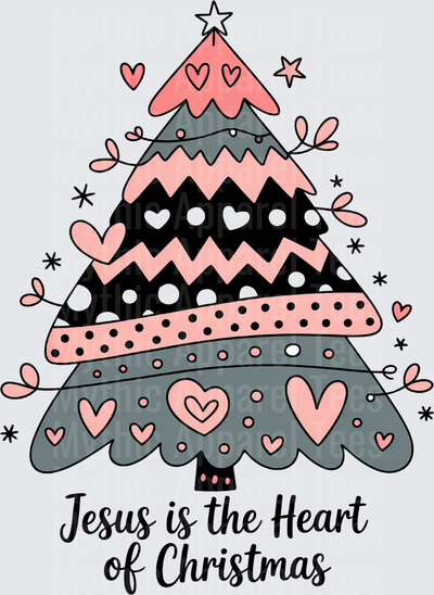 Jesus is the Heart of Christmas Pink and Gray Boho Christmas Tree with Hearts and Stars