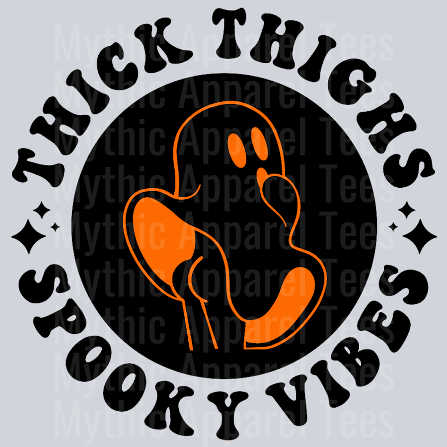 Thick Thighs Spooky Vibes Pocket Design Wavey Retro Style Funny Shirt Design