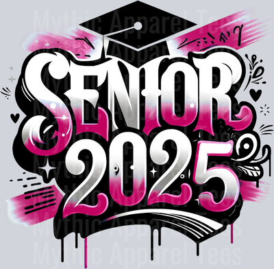 0035 Senior 2025 Airburshed Pink and Black 1 DTF 2025 Senior Graduation Transfers