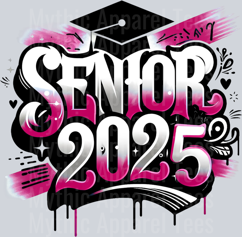 0035 Senior 2025 Airburshed Pink and Black 1 DTF 2025 Senior Graduation Transfers