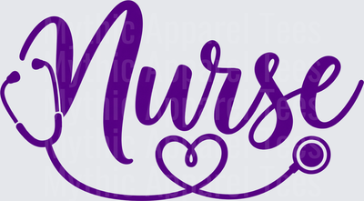 Nurse in Purple Cursive Script with Stethoscope Heart Design
