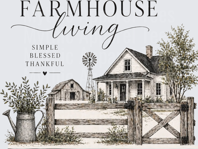 Farm Life Farmhouse Living Simple Blessed Thankful Windmill Scene