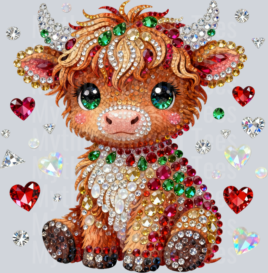 AZ692 Faux Rhinestone Valentines Day Highland Cow