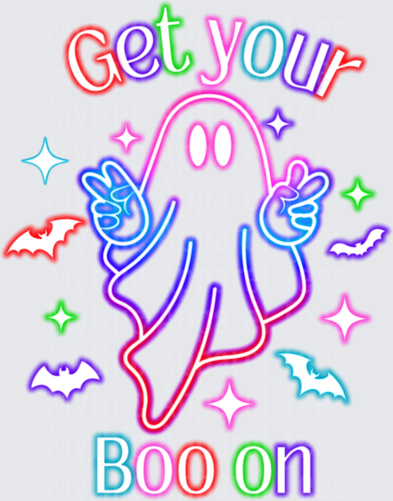 Halloween Get Your Boo On Neon Ghost Peace Sign Bats