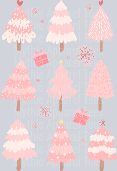 Pink Christmas Trees DTF Christmas Transfers