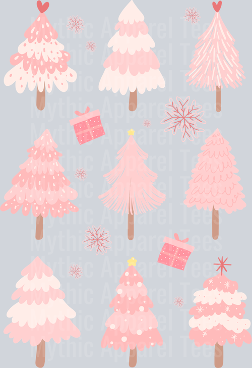 Pink Christmas Trees DTF Christmas Transfers