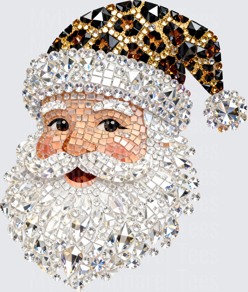 Pro Christmas Rhinestone Crystal Diamond Mosaic Santa Claus with Leopard Print Hat and Sparkling White Beard