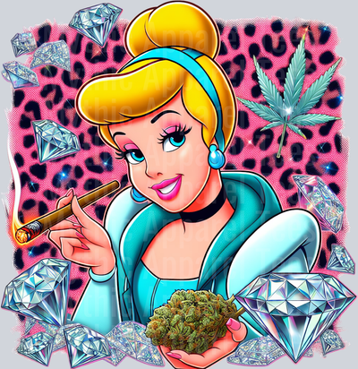 Cinderella Jewels Smoking Weed DTF Weed Transfers