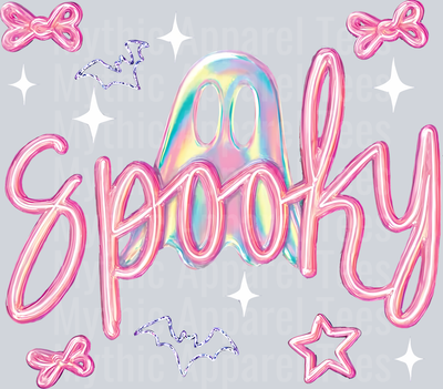 TD Cute Pink Neon Spooky Ghost Png, Boo Bow Png, Neon Halloween PNG, Boo Ghost Shirt Png, Retro Disco Iridescent Ghost,Cute Disco Ghost PNG