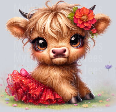 Cute Highland Cow Baby Adorable Tutu Red DTF Precious Highland Cow Transfers