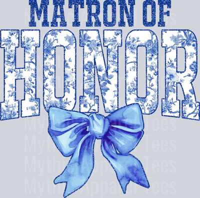 Light Blue Matron Of Honor College Font With Bow Floral Pattern Wedding