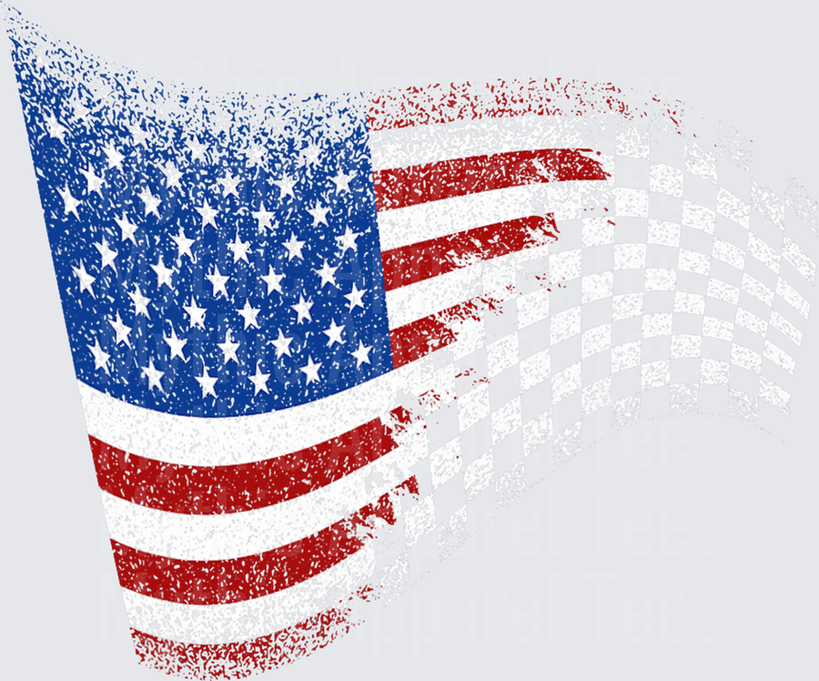Distressed American Flag Dissolving Into Checkered Racing Pattern