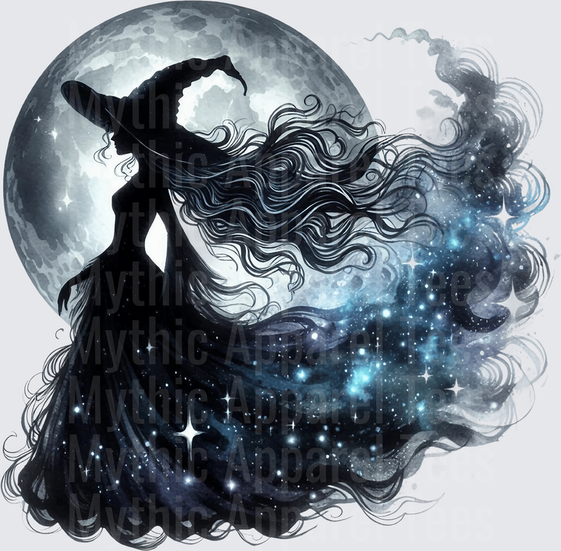 Halloween Gothic Witches Silhouette Moon Galaxy Flowing Gown