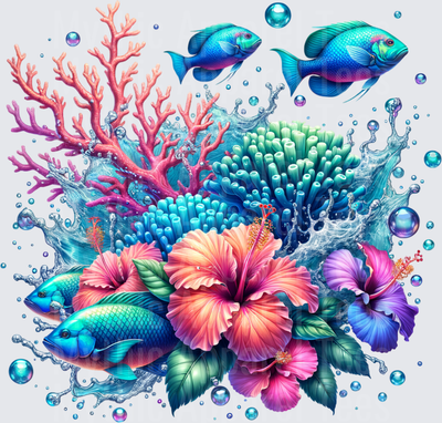 Ocean Animals Tropical Reef Fish Hibiscus Coral Water Splash