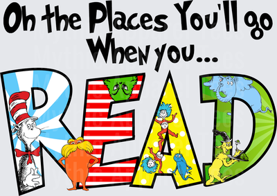 Dr. Seuss Oh The Places You'll Go When You Read with Cat in the Hat Lorax Thing 1 Thing 2 and Elephant Bird Characters