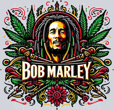 Bob Marley Weed Plant Montage floral colors weed plant DTF Weed Transfers
