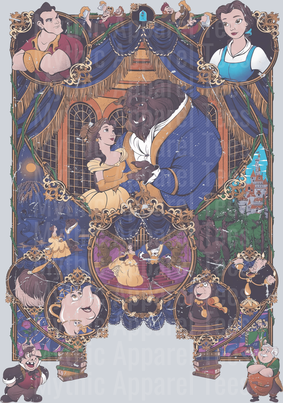 Classic Beauty and the Beast Glass window design DTF Disney Transfers