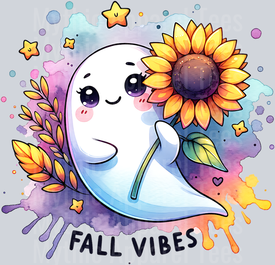 FALL VIBES GHOST WITH SUNFLOWER PNG