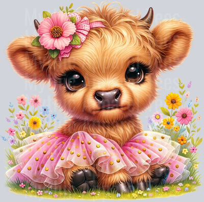 Cute Highland Cow Baby Flower Pink DTF Precious Highland Cow Transfers