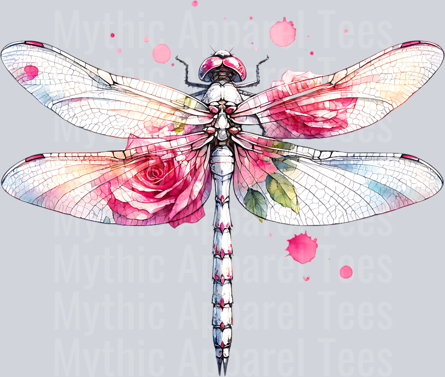 WHITE DRAGONFLY WITH ROSES