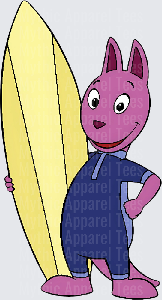 Uniqua from The Backyardigans Holding Yellow Surfboard in Blue Wetsuit