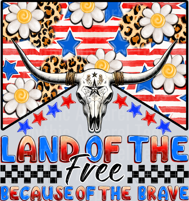 Land of the free because of the brave Bull Head Red White and Blue Patriotic DTF 4th of July Transfers