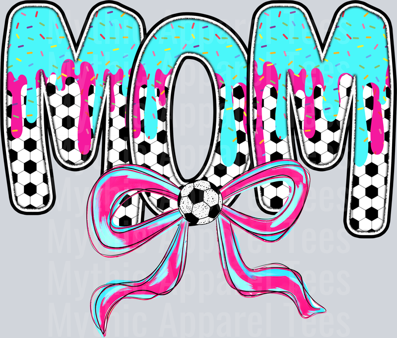 MOM Soccer Drip Name With Bow DTF Soccer Transfers